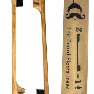 2-in-1 Sapling Mustache Brush & Comb (2-pack) from Green Beard Grmng - Boar Bristle & Bamboo