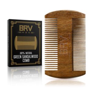 Beard & Mustache Comb, 100% Natural Green Sandalwood, Pocket Beard Comb with Carry Case, Wooden Beard Comb for Men For All Types and Styles of Hair & Beard