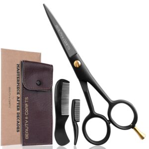 Beauty & Crafts- 5'' German Beard Mustache Scissors - 2 Mustache Comb for Facial Hair with Beautiful Pouch - Beard Trimming Scissors Use for Grooming, Cutting, and Styling of...