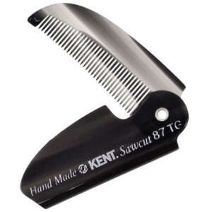 Kent 87T Graphite Handmade Folding Pocket Comb for Men, Fine Tooth Hair Comb Straightener for Everyday Grooming Styling Hair, Beard or Mustache, Saw Cut Hand Polished, Made in...