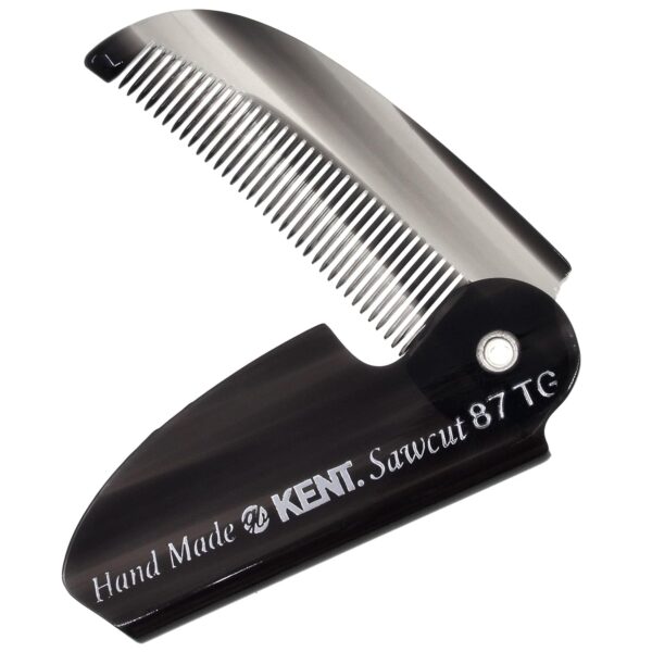 Kent 87T Graphite Handmade Folding Pocket Comb for Men, Fine Tooth Hair Comb Straightener for Everyday Grooming Styling Hair, Beard or Mustache, Saw Cut Hand Polished, Made in...