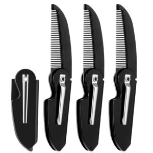 Ouligay 4pcs Folding Mustache Comb - Mini Portable Beard Grooming for Men - Fine Teeth Plastic Pocket Comb for Hair Care Styling - Black