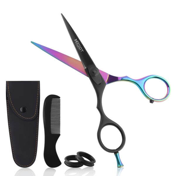 Professional Mustache Scissors, 5.5 Inches Mustache and Beard Scissors, German Stainless Steel Beard Scissors for Men with Beautiful Case and Mustache Comb. (Black and Multi)