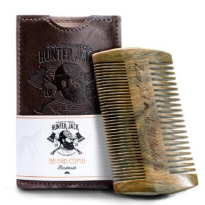 Sandalwood Beard Comb for Men - Handmade Beard & Mustache Comb - Premium Wooden Comb - Mens Comb with Fine & Wide Tooth - Pocket Combs for Men - Wood Comb in PU Leather Case by...