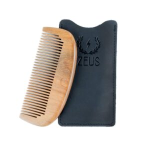 ZEUS Organic Sandalwood Beard Comb with Genuine Leather Sheath! - S31