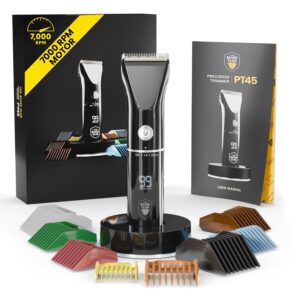The Beard Club Beard Trimmer for Men - Electric Cordless Rechargeable Beard & Hair Trimmer - High Power 7000 RPM - 8 Color Guides 45 Unique Trim Lengths - Travel Lock