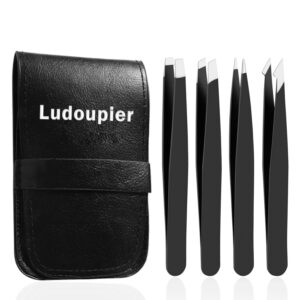 [4+1 Pieces] Tweezers Set with Travel Case, Great Precision Upgrade Professional Anti-rust Alloy Tweezers for Women & Men, Multi-purpose as Eyebrows Facial Hair Ingrown Hair...