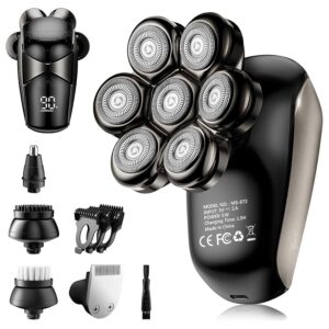 Head Shavers for Bald Men: 5-in-1 Electric Razor - IPX7 Waterproof Shaving Grooming Kit for Balder - LED Display & Precision Blades (Deep Black)