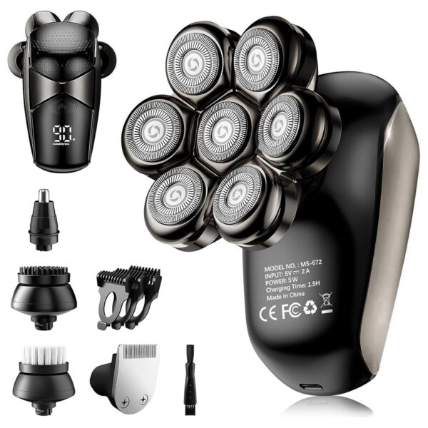 Head Shavers for Bald Men: 5-in-1 Electric Razor - IPX7 Waterproof Shaving Grooming Kit for Balder - LED Display & Precision Blades (Deep Black)