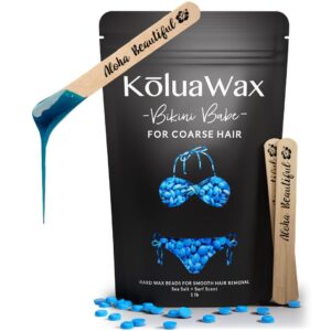 KoluaWax Hard Wax Beads for Hair Removal – Coarse Hair Formula – Face, Brazilian, Underarms, Back Chest, Bikini Waxing – Sea Salt & Surf, 1lb Refill for Wax Warmers & 10 Large...
